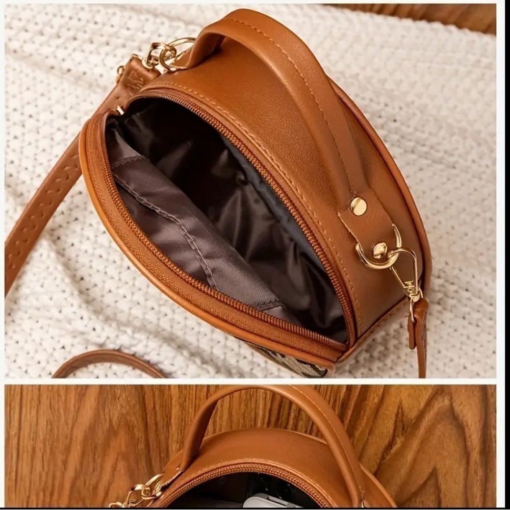 Vibrant Leopard Print Round Handbag Crossbody Bag with Zipper Closure - Picture 5 of 6